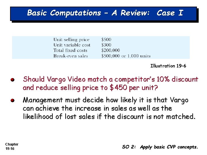 Basic Computations – A Review: Case I Illustration 19 -6 Should Vargo Video match