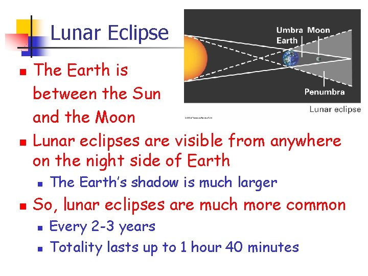 Lunar Eclipse n n The Earth is between the Sun and the Moon Lunar
