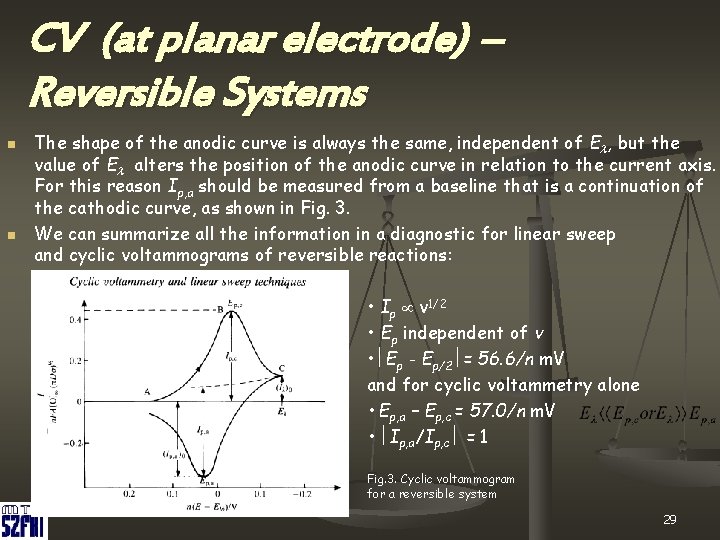 CV (at planar electrode) – Reversible Systems n n The shape of the anodic