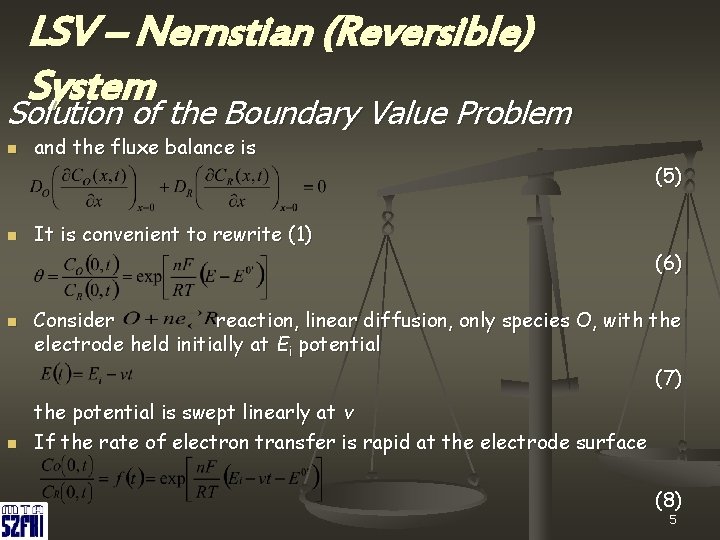 LSV – Nernstian (Reversible) System Solution of the Boundary Value Problem n n n