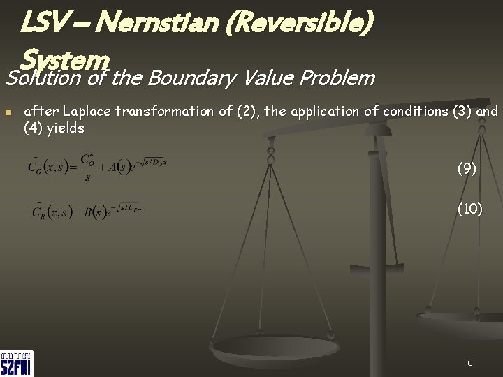 LSV – Nernstian (Reversible) System Solution of the Boundary Value Problem n after Laplace