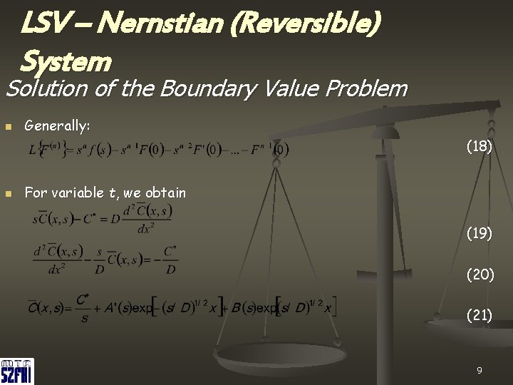 LSV – Nernstian (Reversible) System Solution of the Boundary Value Problem n n Generally: