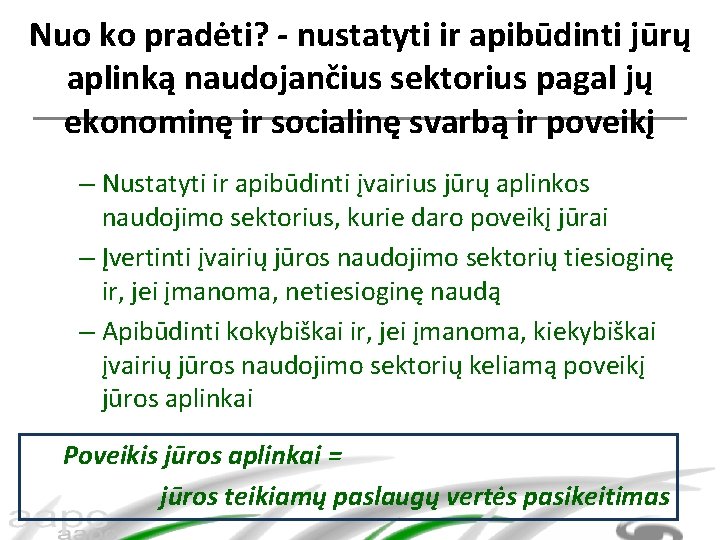 Nuo ko pradėti? - nustatyti ir apibūdinti jūrų aplinką naudojančius sektorius pagal jų ekonominę