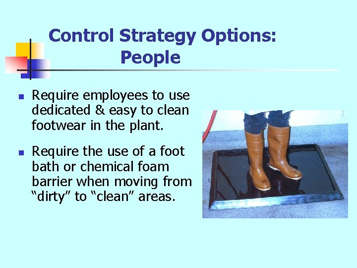 Control Strategy Options: People n n Require employees to use dedicated & easy to