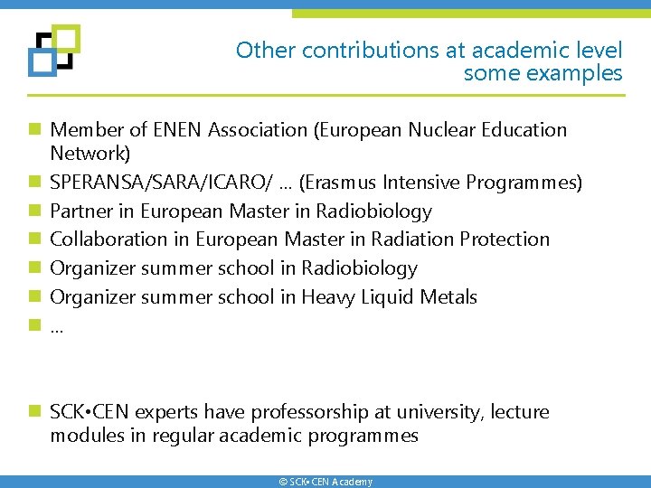 Other contributions at academic level some examples n Member of ENEN Association (European Nuclear Other contributions at academic level some examples n Member of ENEN Association (European Nuclear