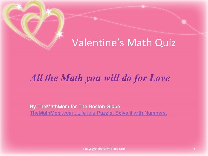 Valentine’s Math Quiz All the Math you will do for Love By The. Math.