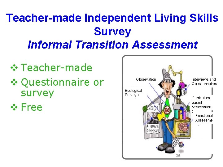 Teacher-made Independent Living Skills Survey Informal Transition Assessment v Teacher-made v Questionnaire or survey