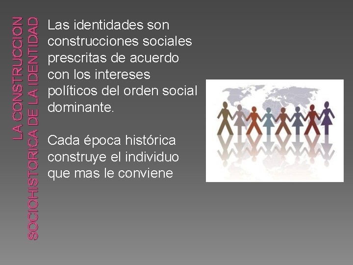 LA CONSTRUCCION SOCIOHISTORICA DE LA IDENTIDAD Las identidades son construcciones sociales prescritas de acuerdo