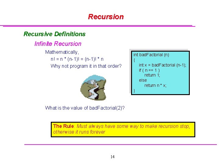 Recursion Recursive Definitions Infinite Recursion Mathematically, n! = n * (n-1)! = (n-1)! *
