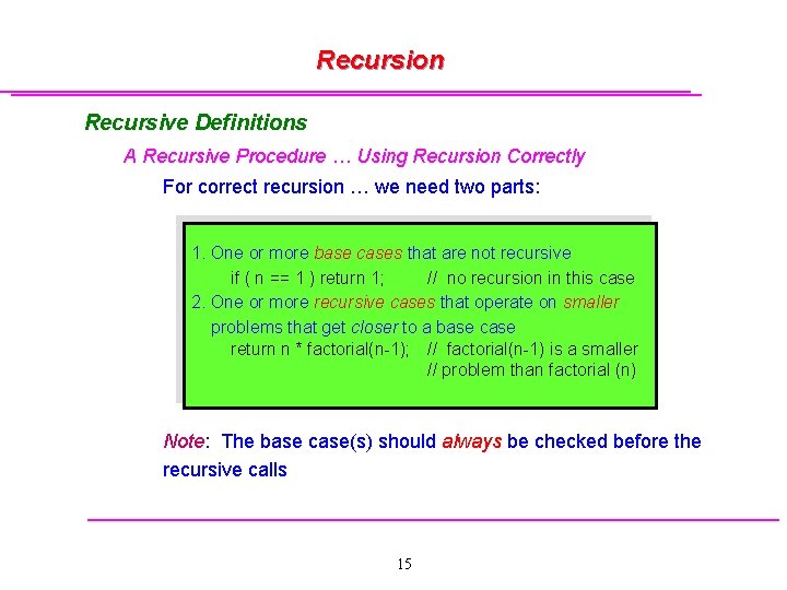 Recursion Recursive Definitions A Recursive Procedure … Using Recursion Correctly For correct recursion …