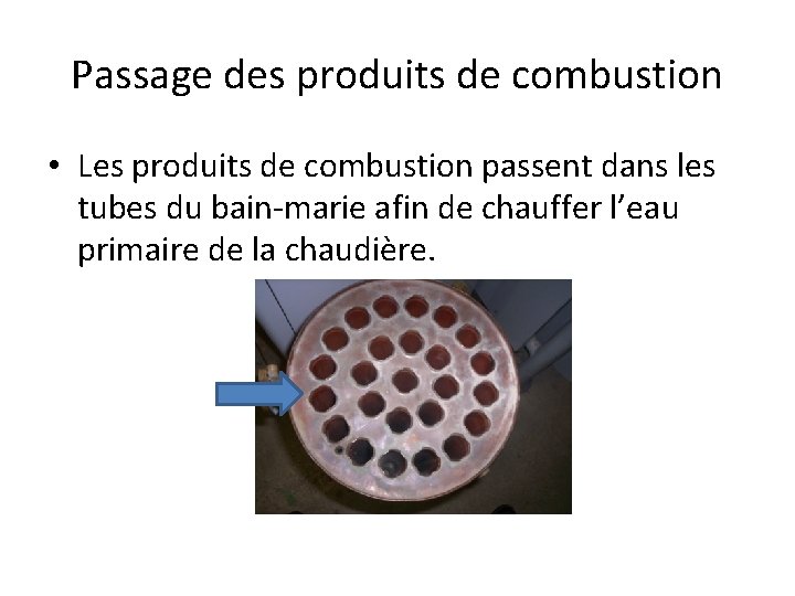 Passage des produits de combustion • Les produits de combustion passent dans les tubes