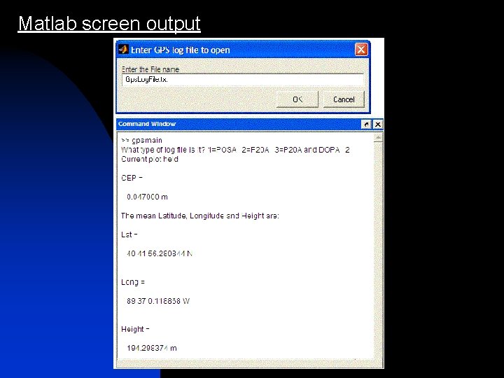 Matlab screen output 