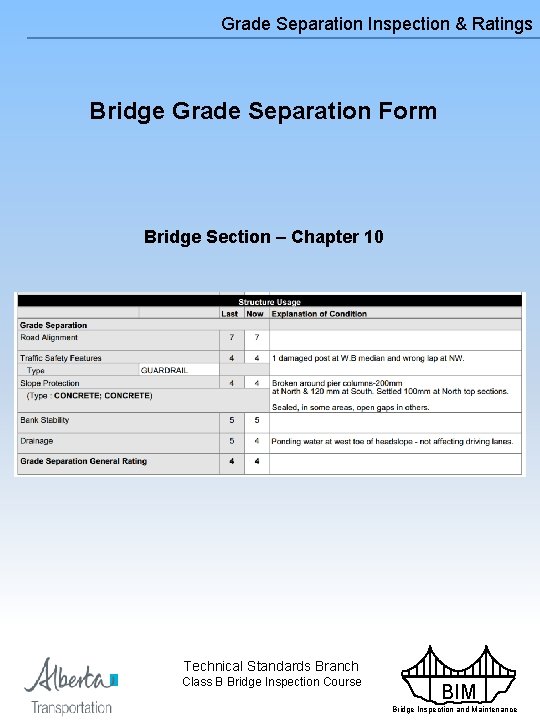 Grade Separation Inspection & Ratings Bridge Grade Separation Form Bridge Section – Chapter 10