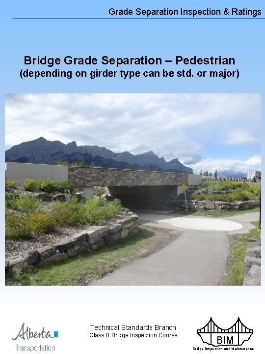 Grade Separation Inspection & Ratings Bridge Grade Separation – Pedestrian (depending on girder type