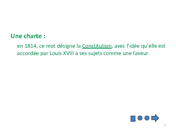 Définition du mot charte Une charte : en 1814, ce mot désigne la Constitution,