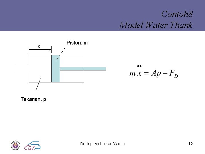 Contoh 8 Model Water Thank x Piston, m Tekanan, p Dr. -Ing. Mohamad Yamin