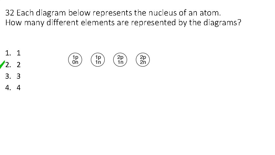 32 Each diagram below represents the nucleus of an atom. How many different elements 32 Each diagram below represents the nucleus of an atom. How many different elements