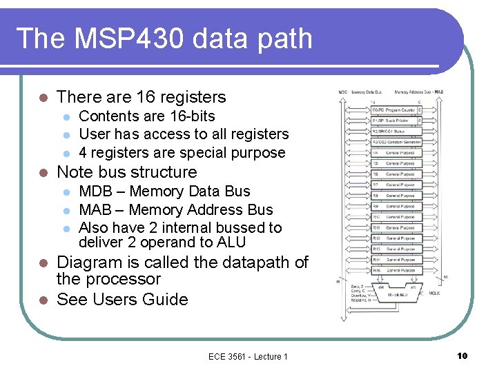 The MSP 430 data path l There are 16 registers l l Contents are The MSP 430 data path l There are 16 registers l l Contents are
