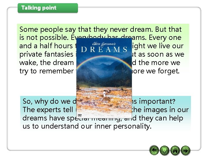 Talking point Some people say that they never dream. But that is not possible.