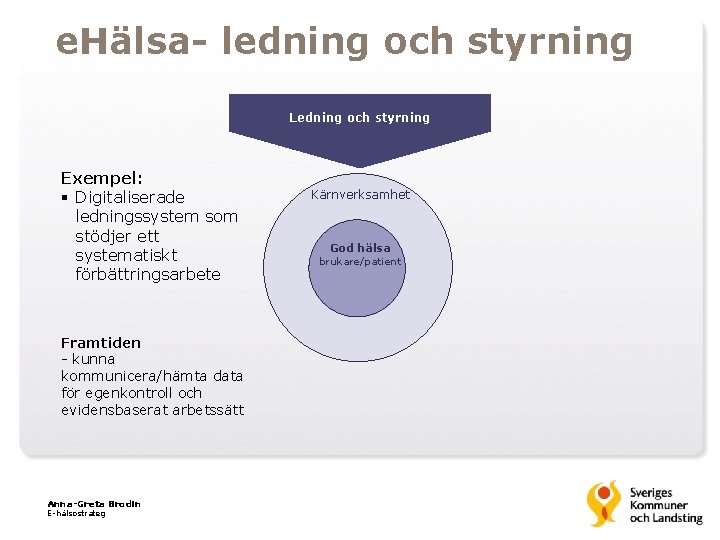 e. Hälsa- ledning och styrning Ledning och styrning Exempel: § Digitaliserade ledningssystem som stödjer