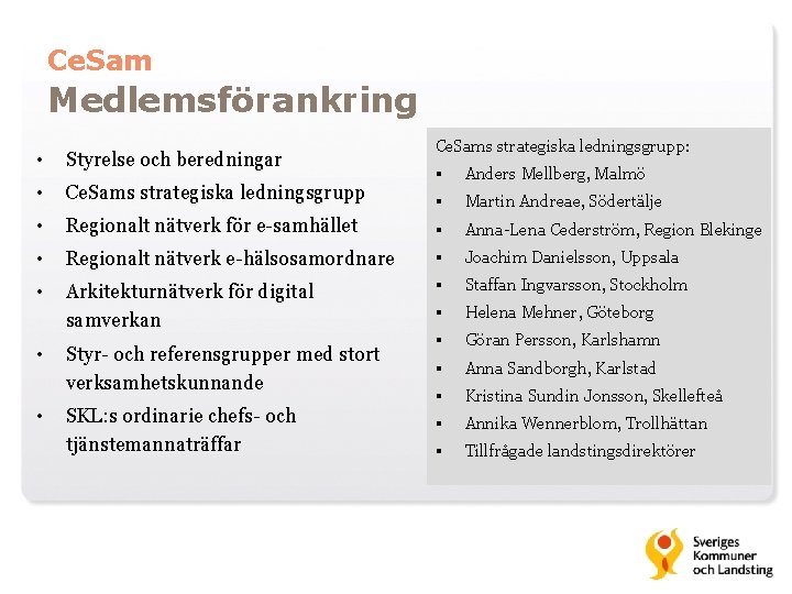 Ce. Sam Medlemsförankring • Styrelse och beredningar • Ce. Sams strategiska ledningsgrupp: § Anders