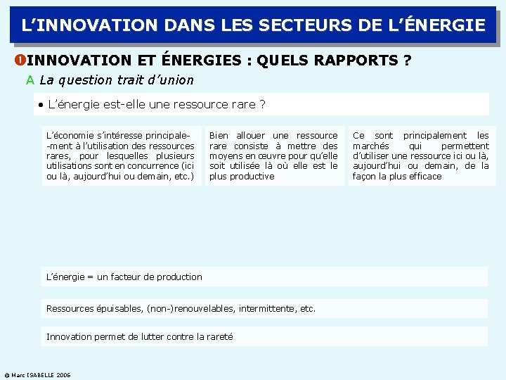 L’INNOVATION DANS LES SECTEURS DE L’ÉNERGIE INNOVATION ET ÉNERGIES : QUELS RAPPORTS ? A