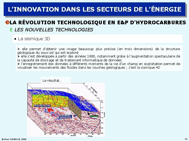 L’INNOVATION DANS LES SECTEURS DE L’ÉNERGIE LA RÉVOLUTION TECHNOLOGIQUE EN E&P D’HYDROCARBURES E LES