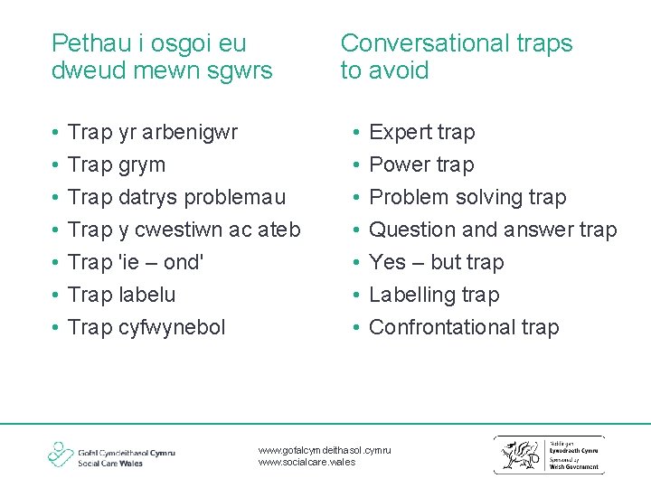 Pethau i osgoi eu dweud mewn sgwrs • • Trap yr arbenigwr Trap grym