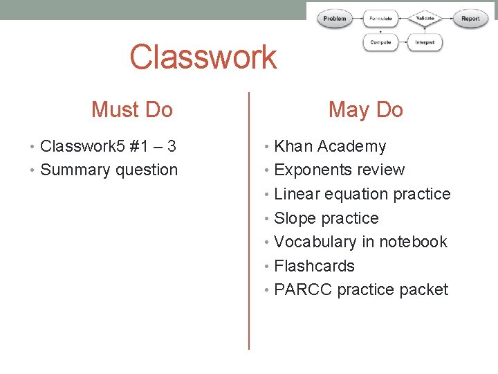 Classwork Must Do May Do • Classwork 5 #1 – 3 • Khan Academy