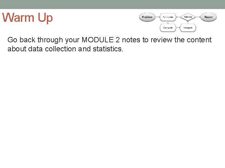 Warm Up Go back through your MODULE 2 notes to review the content about