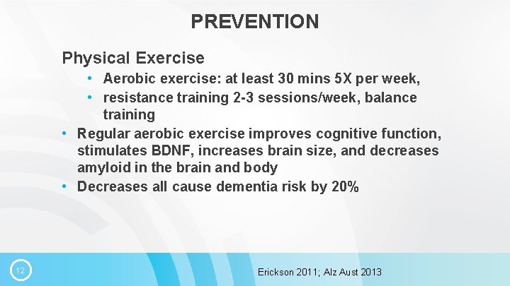 PREVENTION Physical Exercise • Aerobic exercise: at least 30 mins 5 X per week,