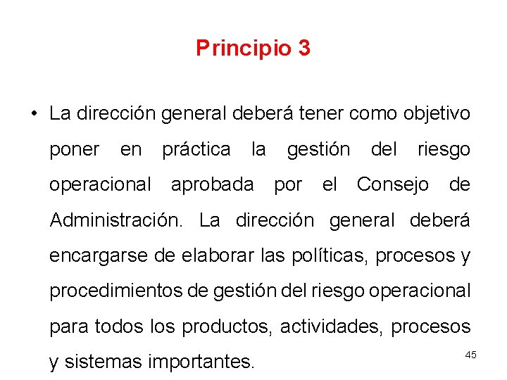 Principio 3 • La dirección general deberá tener como objetivo poner en práctica la