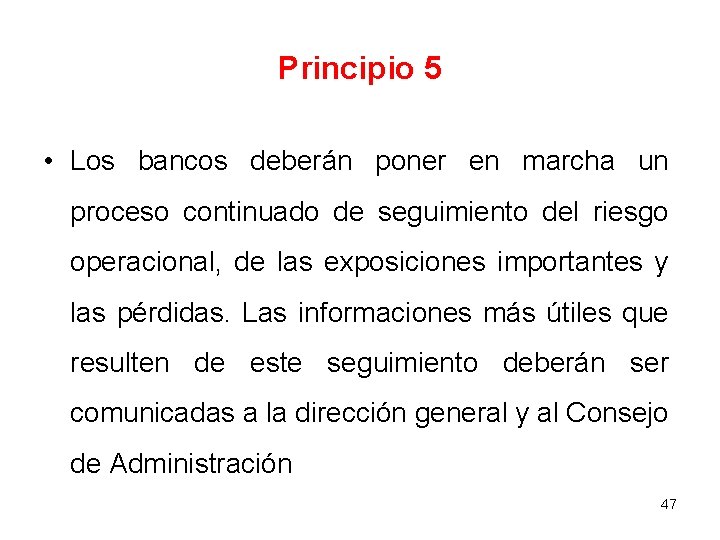 Principio 5 • Los bancos deberán poner en marcha un proceso continuado de seguimiento