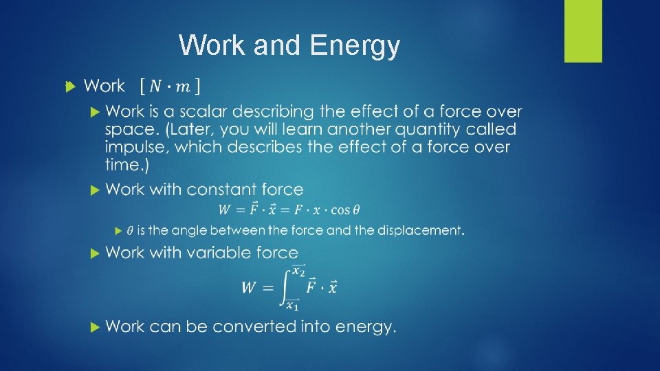 Work and Energy Work and Energy