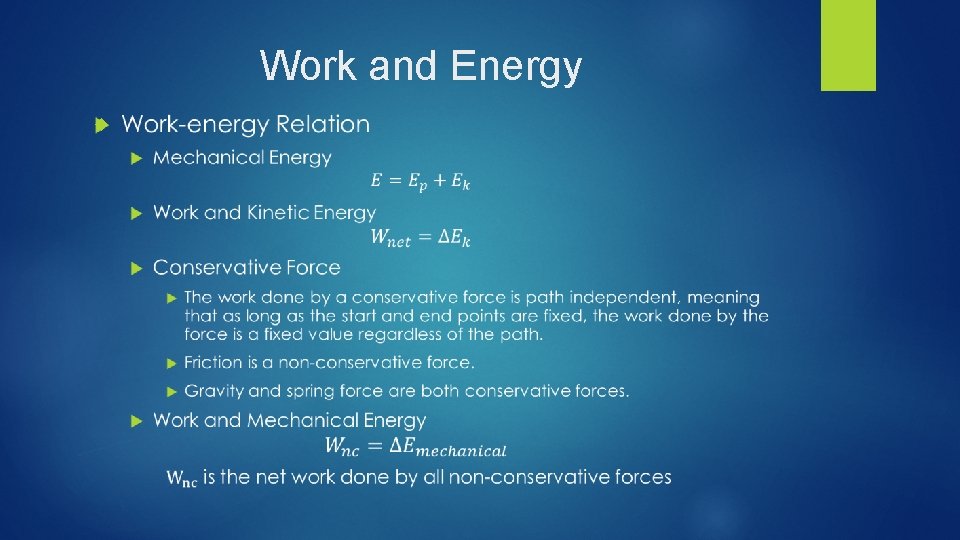 Work and Energy Work and Energy