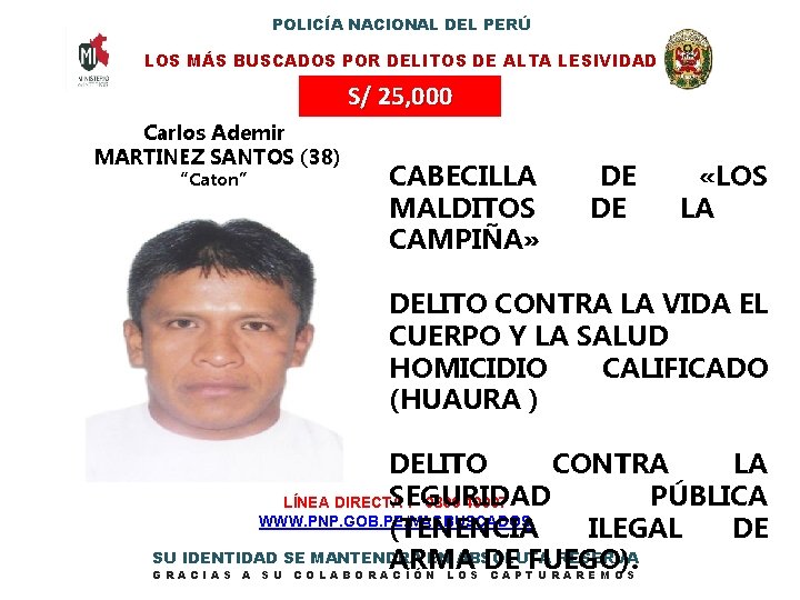 POLICÍA NACIONAL DEL PERÚ LOS MÁS BUSCADOS POR DELITOS DE ALTA LESIVIDAD S/ 25,
