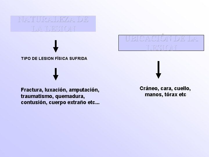 NATURALEZA DE LA LESION UBICACIÓN DE LA LESION TIPO DE LESION FÍSICA SUFRIDA Fractura,