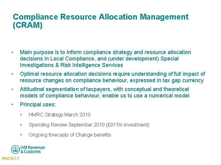 Compliance Resource Allocation Management (CRAM) • Main purpose is to inform compliance strategy and