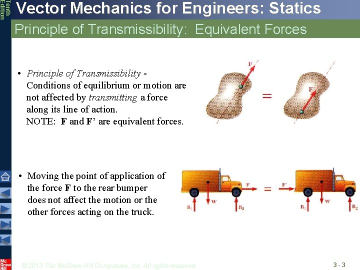 Tenth Edition Vector Mechanics for Engineers: Statics Principle of Transmissibility: Equivalent Forces • Principle