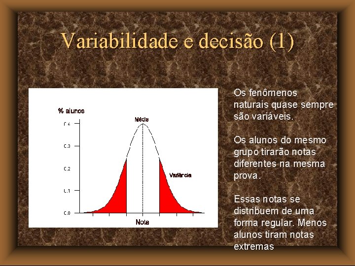 Variabilidade e decisão (1) Os fenômenos naturais quase sempre são variáveis. Os alunos do