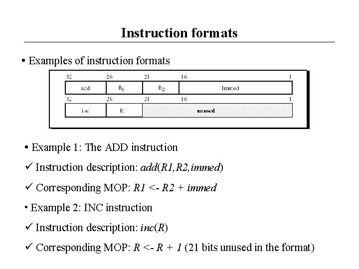 Instruction formats • Examples of instruction formats • Example 1: The ADD instruction Instruction