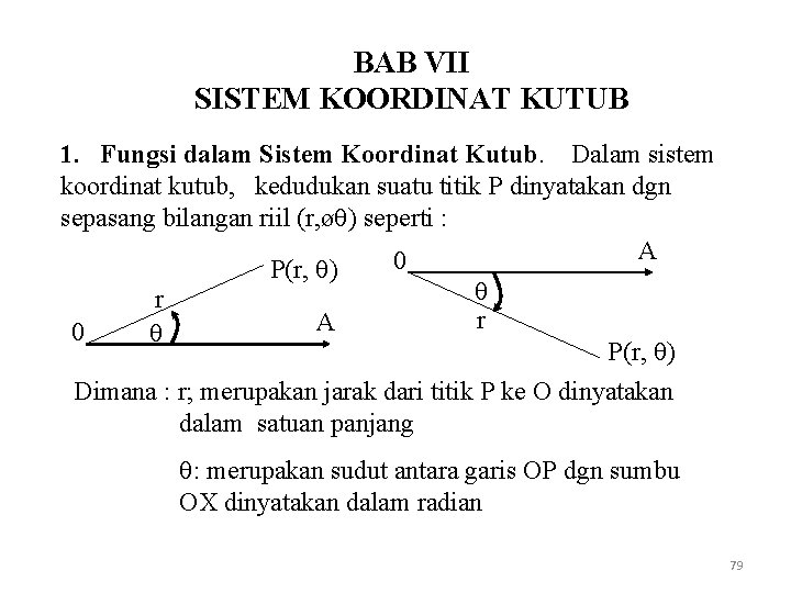 BAB VII SISTEM KOORDINAT KUTUB 1. Fungsi dalam Sistem Koordinat Kutub. Dalam sistem koordinat