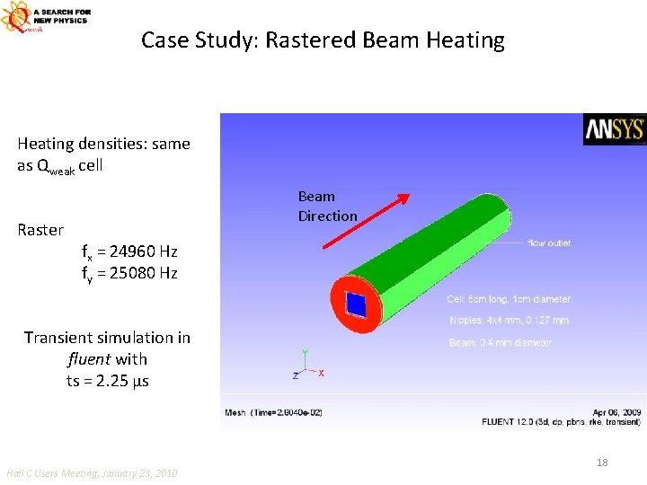 Case Study: Rastered Beam Heating densities: same as Qweak cell Raster Beam Direction fx