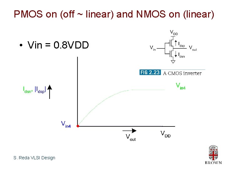 PMOS on (off ~ linear) and NMOS on (linear) • Vin = 0. 8