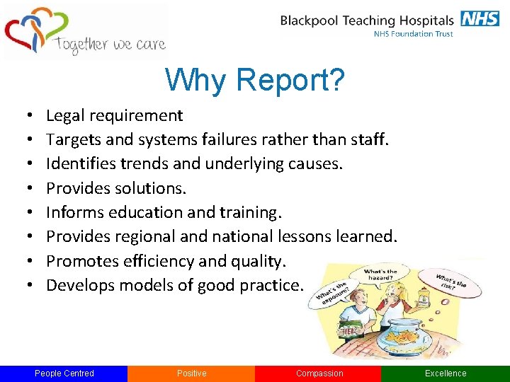 Why Report? • • Legal requirement Targets and systems failures rather than staff. Identifies