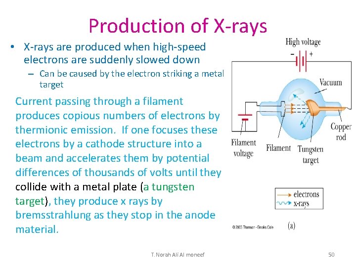Production of X-rays • X-rays are produced when high-speed electrons are suddenly slowed down