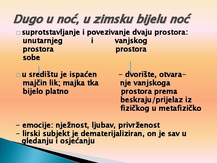 Dugo u noć, u zimsku bijelu noć � suprotstavljanje unutarnjeg prostora sobe �u i