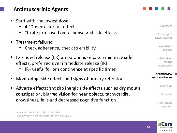Antimuscarinic Agents § Start with the lowest dose • 4 -12 weeks for full