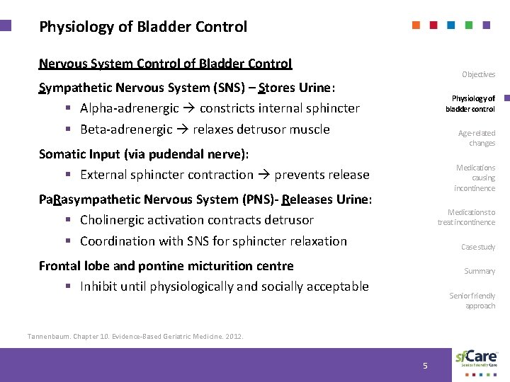 Physiology of Bladder Control Nervous System Control of Bladder Control Objectives Sympathetic Nervous System