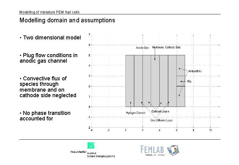 Modelling of miniature PEM fuel cells Modelling domain and assumptions • Two dimensional model